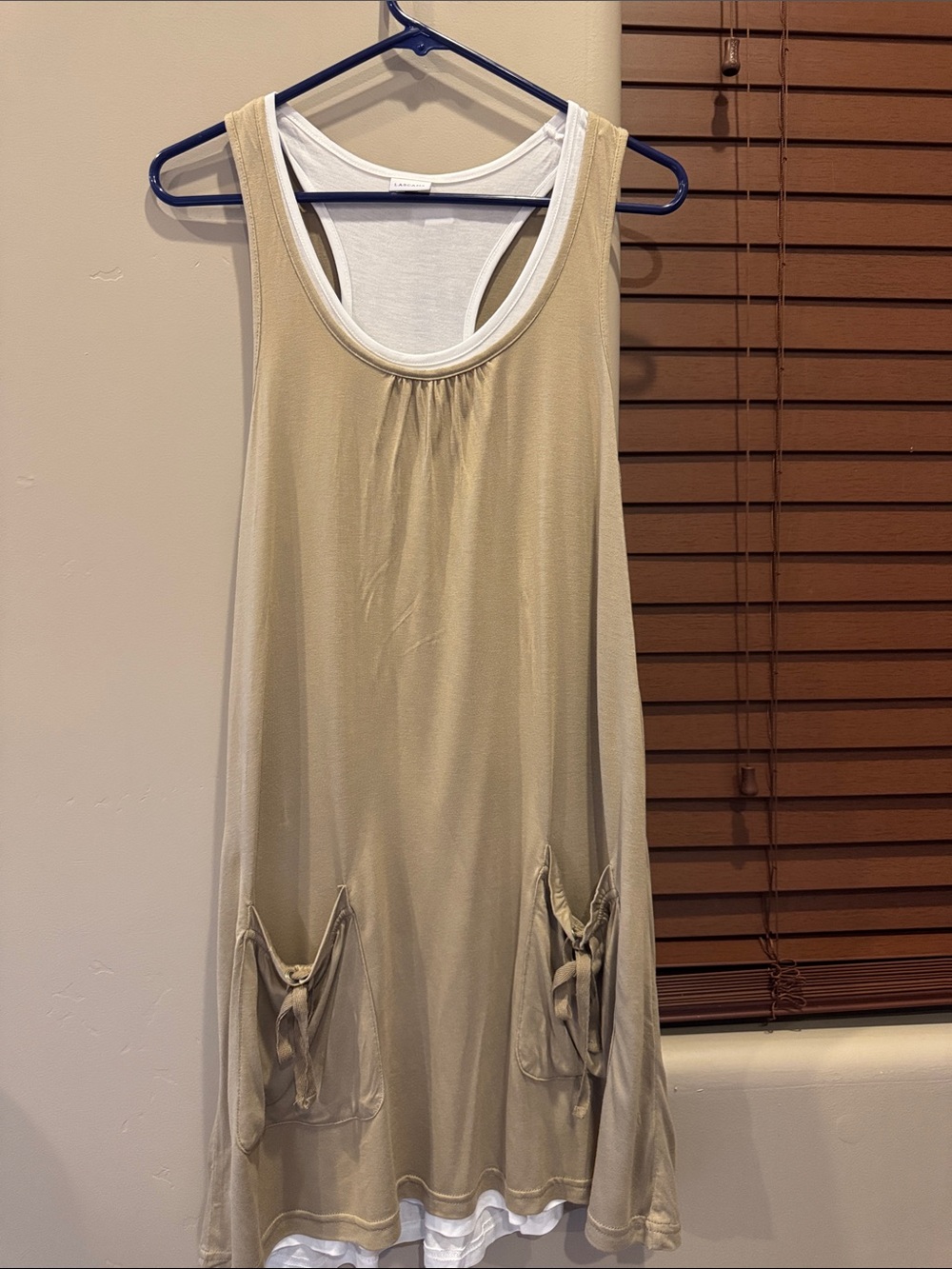Beige Layered Midi Slip Dress with Pocket Tie Accents